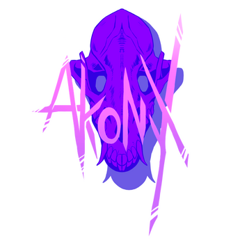 AkonyxFox logo/watermark A neon, purple-blue skull sits behind stylized, neon pink lettering reading "Akonyx."